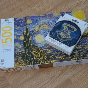Starry Night Puzzle and Hogwarts Playing Cards Set